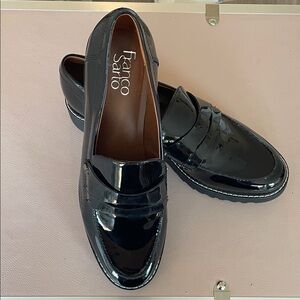 Franco Sarto Glossy Black Patent Leather Loafers